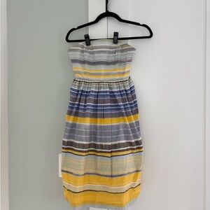 Anthropologie Strapless Dress with Yellow and Blue Stripes